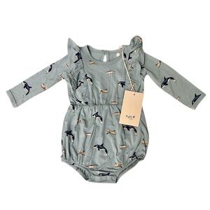 6-12m NWT Kyte Baby Girl Bubble Bodysuit Ruffle Onesie Orcha Canoe Fish Kayak 9m